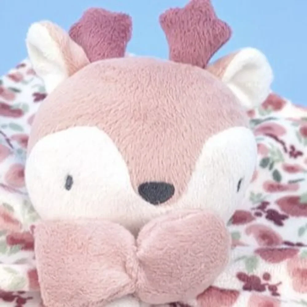 Floral Plush Fawn Deer Baby Lovey Security Blanket 12 X 12 Pink Rose Flowers